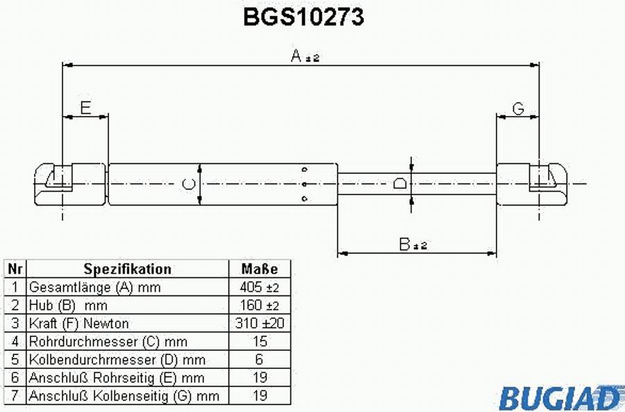 Bugiad BGS10273 - Gas Spring, boot, cargo area motal.fi