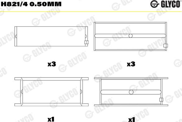 Glyco H821/4 0.50mm - Main Bearings, crankshaft motal.fi