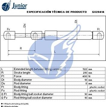 JUNIOR GS28414 - Gas Spring, boot, cargo area motal.fi