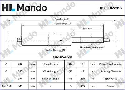 Mando MOP045568 - Gas Spring, boot, cargo area motal.fi