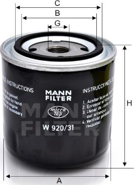 Mann-Filter W 920/31 - Oil Filter motal.fi