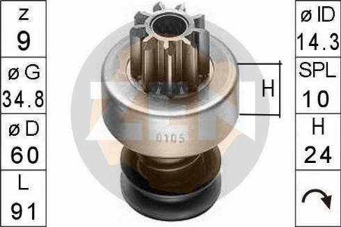 Messmer ZN0105 - Pinion, bendix, starter motal.fi