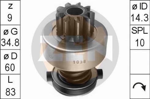 Messmer ZN1038 - Pinion, bendix, starter motal.fi