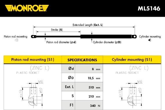 Monroe ML5146 - Gas Spring, boot, cargo area motal.fi