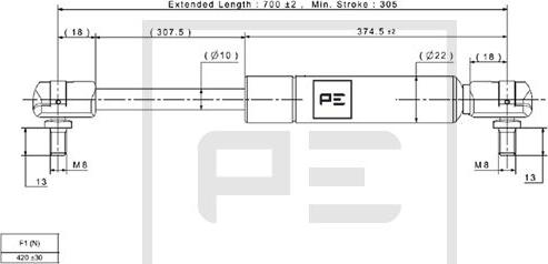 PE Automotive 030.345-00A - Gas Spring motal.fi