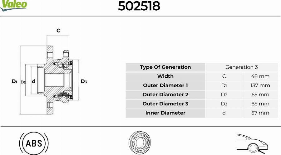 Valeo 502518 - Bearing Kit, wheel hub motal.fi