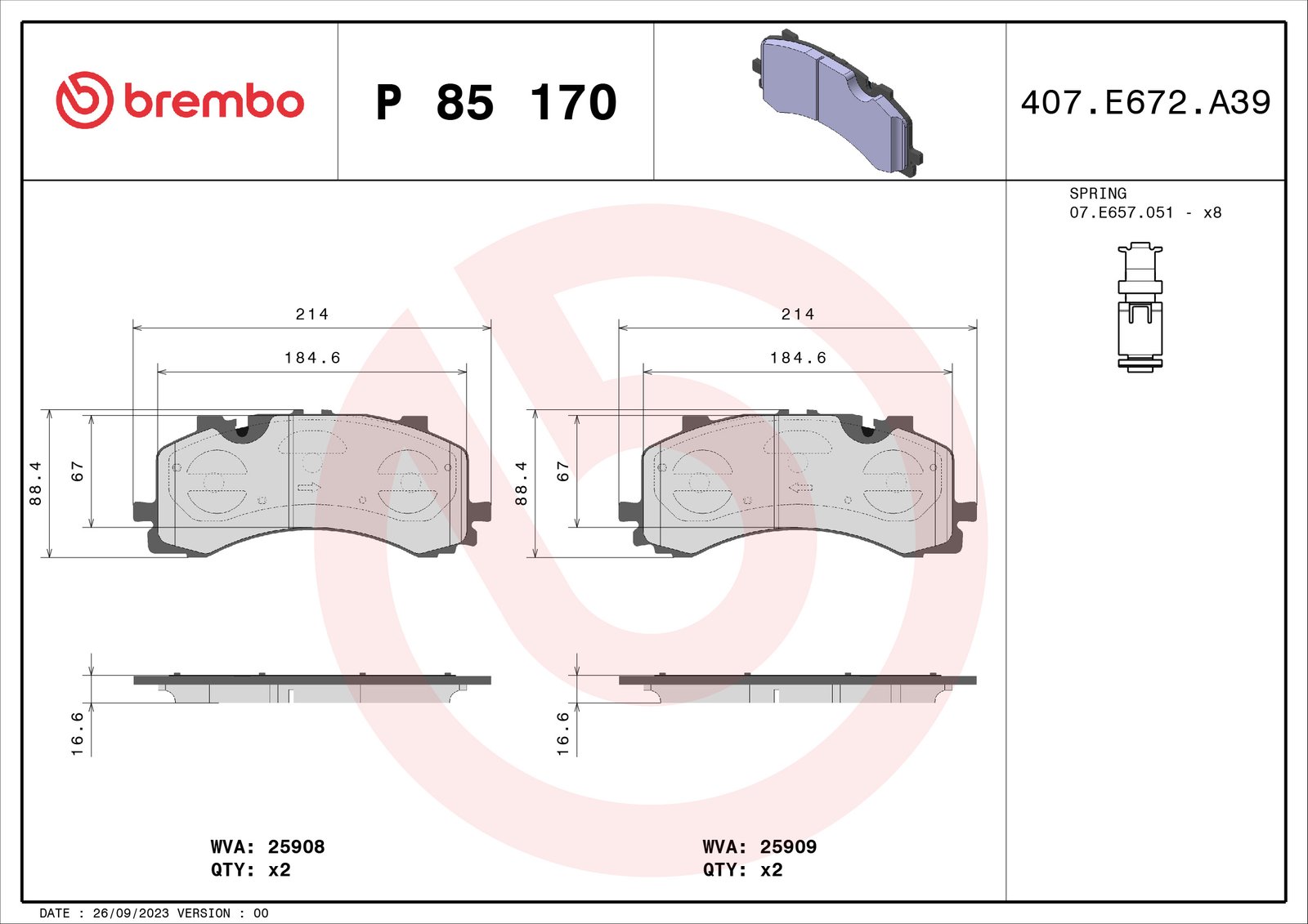 Brake pads set front , fits: AUDI A6 ALLROAD C8, A6 C8, A7, A8 D5, Q7, Q8; VW TOUAREG 2.0-4.0H 01.15-